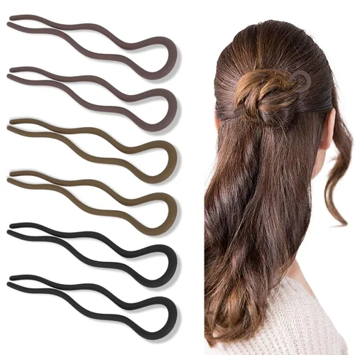ANBALA Horquillas francesas en forma de U, diseño ondulado de plástico con acabado mate para mujeres, clips de moño para cabello fino y grueso,