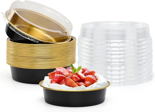 Vista 36 de Beasea Molde de papel de aluminio para tartas de 4 pulgadas, redondo, para horno, mini molde para tartas, 20 unidades de 8 onzas, moldes de aluminio