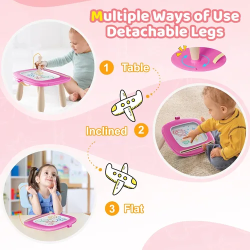 Vista 4 de Kikidex Juguetes para niños pequeños de 1 a 3 años, tablero magnético resistente, reutilizable, sin ensuciar, juguetes educativos de aprendizaje Rosa