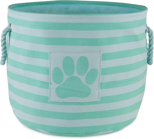 Vista 22 de Bone Dry - Cesta de almacenamiento para mascotas, diseño de parche de pata rayado, aguamarina, rectángulo pequeño