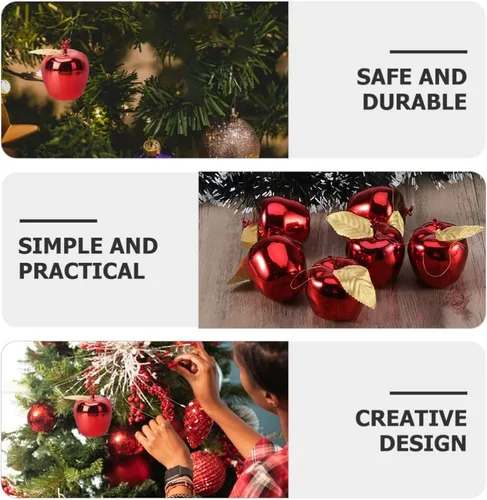 Vista 9 de 12PCS Christmas Tree Ornaments Apples Mini Christmas Tree Baubles Apples Hanging Ornaments Party Decoration Supplies