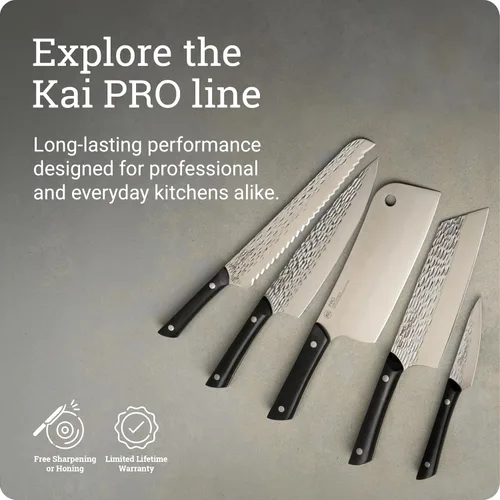 Vista 6 de Kai PRO - Cuchillo Yanagiba de 9.5 pulgadas, cuchillo sashimi japonés afilado a mano, hoja de acero inoxidable alemán DIN1.4116, mango POM de espiga