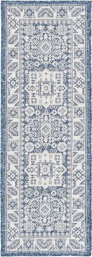 Vista 67 de Unique Loom Outdoor Aztec Collection Alfombra de área - Chalca (10 pies, redonda, azul/marfil)