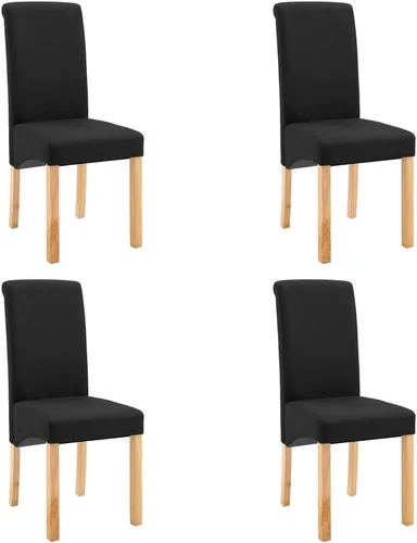Vista 3 de Set of 4 Black Fabric Dining Chairs with Solid Wood Legs Mid Century Modern Ergonomic Kitchen Side Chairs 8.5x6.5x14.9 in for Dining Room Living Room