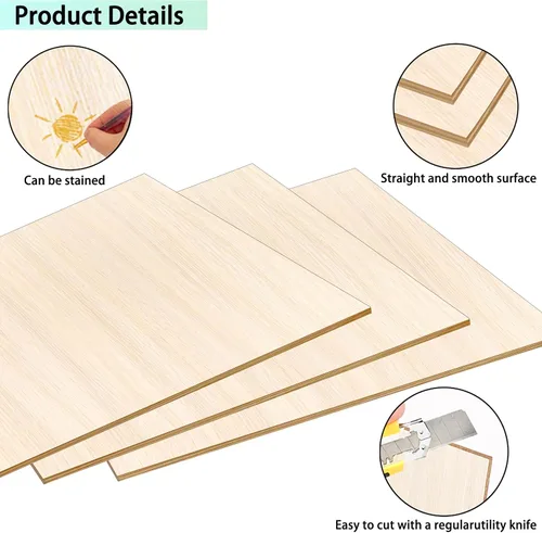 Vista 3 de DIYDEC Paquete de 12 hojas de madera de tilo de 12 x 8 x 1/13 pulgadas, hojas finas de madera contrachapada sin terminar, láminas de balsa