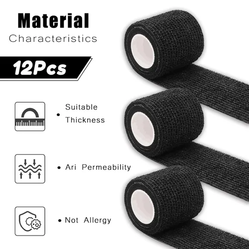 Vista 3 de Cinta adhesiva autoadhesiva, 12 unidades de cinta Anghie Grip de 2 pulgadas x 5 yardas, vendaje elástico flexible para tatuajes, cinta deportiva