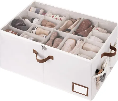 StorageWorks Organizador de zapatos para armario, cabe hasta 20 pares, contenedores de almacenamiento de cubículos para zapatos con bolsillo lateral