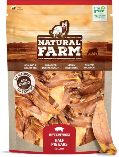 Vista 10 de Natural Farm Orejas de cerdo para perros (8 unidades), un ingrediente: orejas de cerdo enteras naturales, secas al aire, golosinas de larga duración