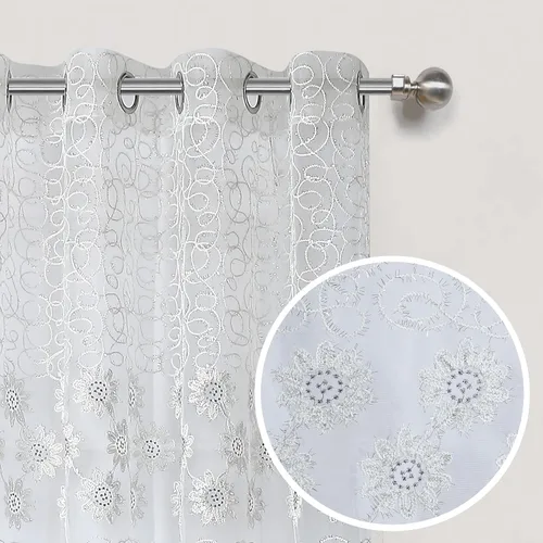 Vista 7 de Zahari Home Avon - Cortinas bordadas de poliéster con ojales superiores para decoración de sala de estar, dormitorio, 54 x 84 pulgadas, panel