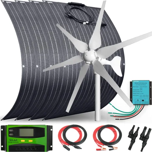 Vista 16 de Kit solar eólico de 500 W, sistema de 12 V fuera de la red: generador de turbina eólica de 400 W + 1 panel solar flexible ETFE de 100 W + KIT DE