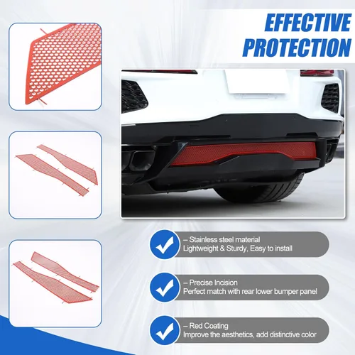 Vista 4 de Rejillas de malla para parachoques trasero inferior compatibles con Chevrolet Corvette C8 Stingray 2020-2024, radiadores de parachoques trasero