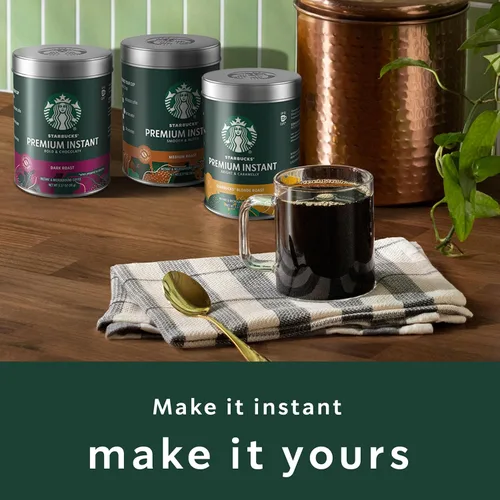 Vista 5 de Starbucks Café Instantáneo Premium, Café Tostado Medio, Granos de Arábica, Tres Latas de 3.17 oz