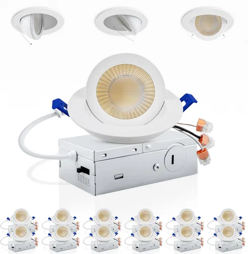 Vista 23 de Adetu Iluminación empotrable LED negra de cardán 5CCT de 2 pulgadas con caja de conexiones, luces empotrables LED ajustables de 360°+90°