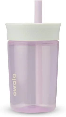 Vista 7 de Owala Vaso de plástico sin BPA para niños, con popote flexible resistente a derrames, fácil de limpiar, botella de agua para niños, ideal para Negro