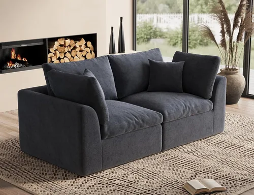 Vista 35 de ohllob - Sofá tipo nube de gran tamaño para sala de estar, sofá modular convertible con otomana, de 7 plazas, blanco cálido