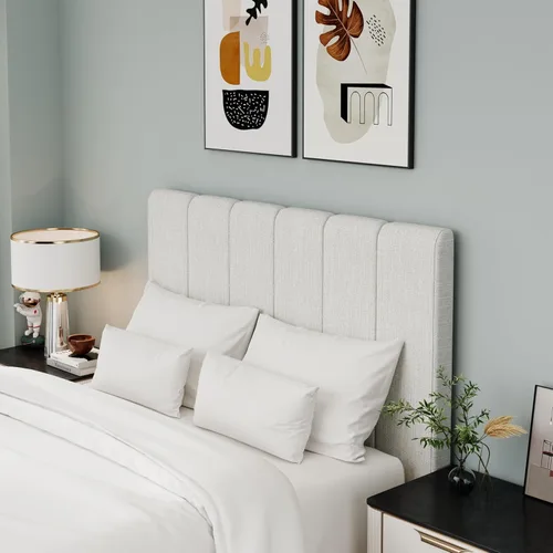 Vista 4 de Yongchuang - Cabecero tapizado tamaño Queen, panel cabecero para cama Queen/Matrimonial de altura ajustable, color grisáceo blanco, lino