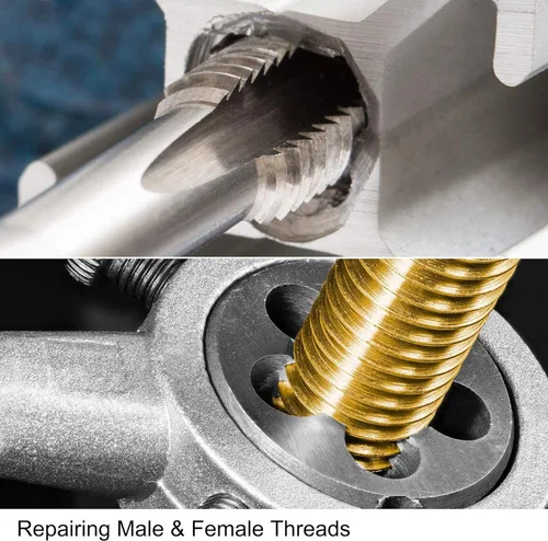 Vista 5 de uxcell 5/16"-18 UNC Juego de dados y grifo, HSS Macho de rosca de máquina con troquel de rosca redondo, mano derecha