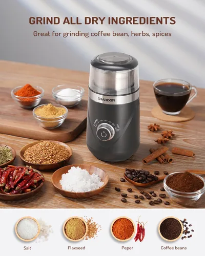 Vista 5 de SHARDOR Molinillo de café eléctrico de hoja súper silenciosa, perilla giratoria de control de molienda temporizada, ajustable grueso a fino
