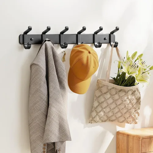 Vista 4 de pickpiff Perchero Montado en la Pared de Alta Resistencia: Perchero de Metal con 6 Ganchos para Colgar Sombrero, Ropa, Bata, Llaves, Mochila