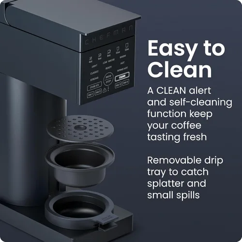 Vista 6 de Chefman Caffeinator - Cafetera de una sola porción, Kcups y molidos de cerveza, cafetera de goteo con ajustes de fuerza de preparación, función