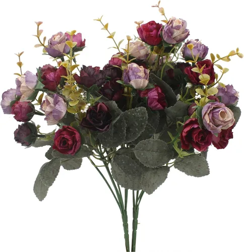 Vista 11 de Duovlo 7 ramas de 21 cabezas de rosas artificiales, ramo de flores artificiales para decoración de boda, hogar, oficina, paquete de 2