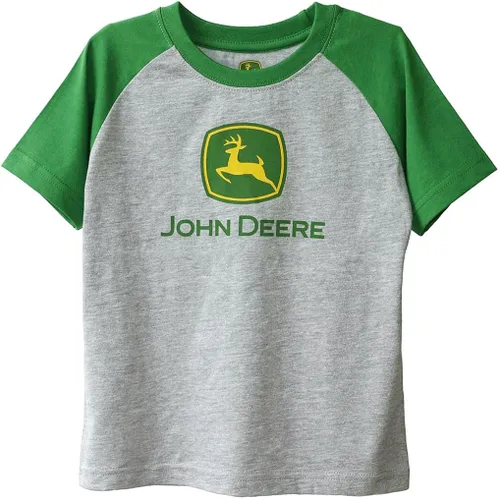 John Deere Camiseta de manga corta con logotipo de color gris y verde para niños, tallas 4, 5, 6, 7, 8, 1012, 1416