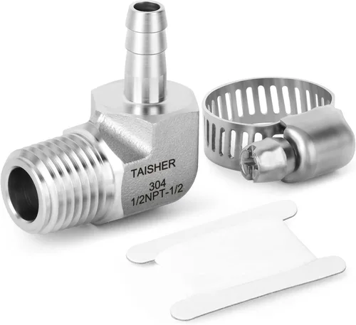 Vista 65 de TAISHER 1 PIEZA Accesorio de Manguera Codo de Acero Inoxidable 304 de 90 Grados - Púa de 1" x Púa de 1" para Combustible/Aire/Líquido/Gas con 2