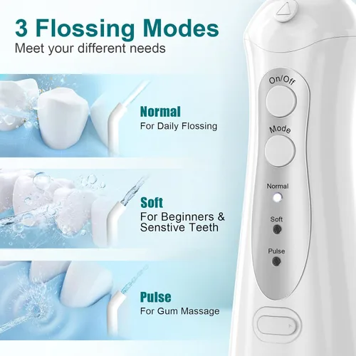Vista 3 de Nicefeel - Hilo dental de agua recargable con carga rápida, limpiador de dientes inalámbrico, 3 modos, irrigador bucal portátil, IPX7 impermeable