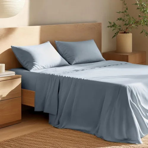 Vista 16 de Bare Home Juego de sábanas y fundas de almohada de 100 % algodón orgánico para cama individual, tejido percal vigoroso, ligero y transpirable