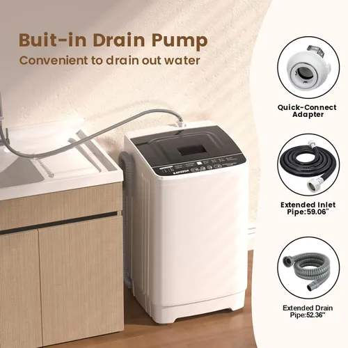 Vista 7 de BANGSON Portable Washing Machine, 1.08 cu.ft Portable Washer with LED Display, Built-in Drain Pump, 8 Cycles, Mini Washer for Home, Apartment, Dorm