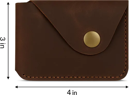 Vista 4 de The Antiq Tarjetero de cuero, cartera minimalista hecha a mano, funda delgada para tarjetas de crédito con cierre de botón, funda de cuero compacta