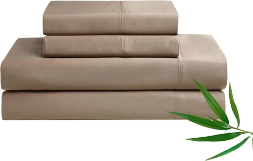 Juego de sábanas refrescantes YnM con 100 por ciento de rayón derivado del bambú, tela 400TC con 1 funda de almohada y sábana plana, ajuste profundo