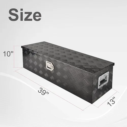 Vista 2 de Caja de herramientas de aluminio resistente de 39 pulgadas, caja de herramientas para camioneta, automóvil, remolque, al aire libre, caja de Negro