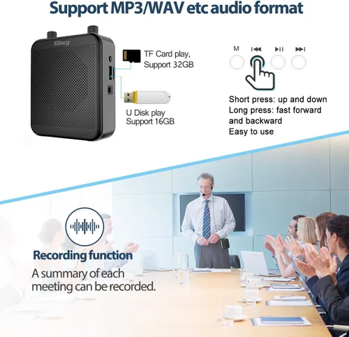 Vista 7 de Amplificador de voz portátil, Giecy 30W 2800mAh Bluetooth recargable amplificador de voz personal con auriculares con micrófono, altavoz de sistema