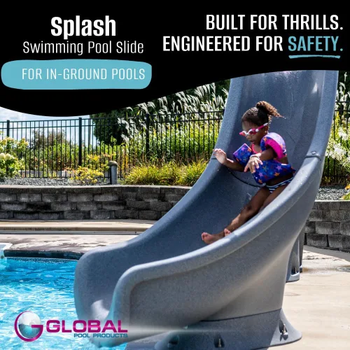 Vista 2 de Global Pool Products Splash Piscina enterrada tobogán acuático montado en la cubierta curva derecha gire gris GPPSSP-Gris-R