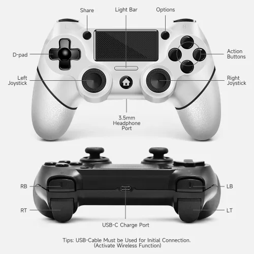 Vista 2 de AceGamer Paquete de 2 para controlador PS4, controlador inalámbrico para PS4/Pro/Slim/PC, con agarre antideslizante de ambos lados y cable USB-C