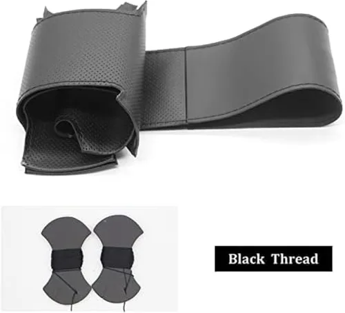 Vista 3 de Funda de volante de costura a mano para Kia Ceed Cee'd 2012-2017 para Cerato 2013-2017, hilo negro transpirable antideslizante cubierta de volante