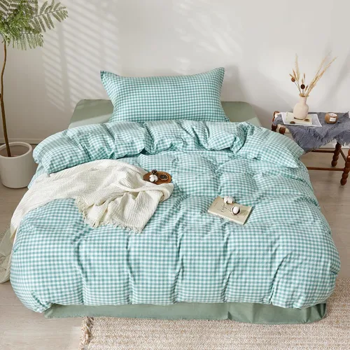 Vista 96 de SAPHREAS Juego de funda de edredón de algodón, tamaño King, a cuadros color gris oscuro y gris, geométrico, 3 piezas, 1 funda de edredón y 2 fundas