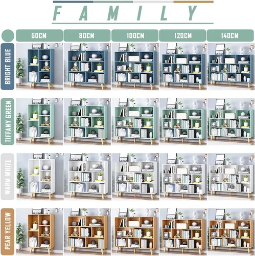 Vista 9 de IOTXY - Estantería de madera con espacios abiertos, 3 niveles, con patas, 10 cubos, color blanco cálido