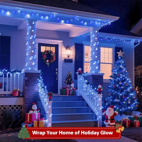 Vista 7 de Tira de 200 luces LED de Navidad de 66 pies con temporizador, cadena de luces parpadeantes con 8 modos intermitentes para interiores, dormitorio