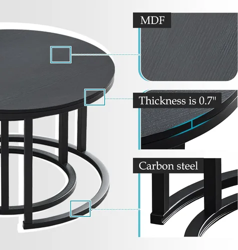 Vista 5 de MASAKA B&W Juego de 2 mesas auxiliares apilables modernas para sala de estar, dormitorio u oficina, apilables y versátiles para espacios pequeños