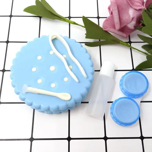 Vista 6 de Honbay Estuche para lentes de contacto con forma de galleta, estuche para lentes de contacto de viaje con espejo (azul)