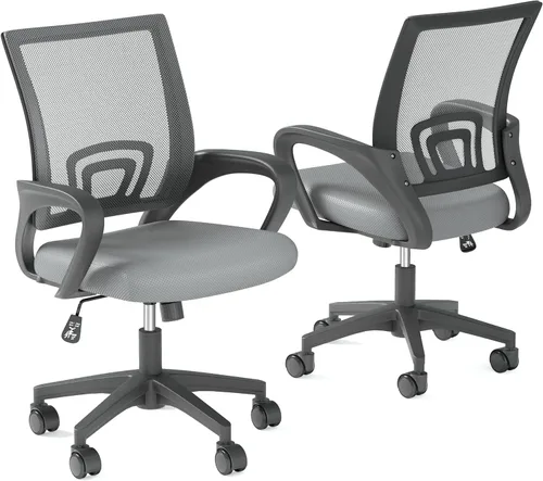 Vista 12 de OS MOTOR Sillas de oficina en casa, sillas de escritorio ergonómicas de malla con respaldo medio con soporte lumbar, diseño giratorio ajustable