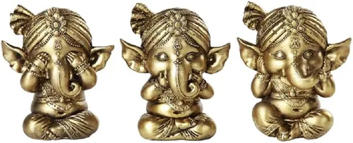 Pacific Giftware Juego de tres figuras decorativas de Ganesha See No Evil Hear No Evil Speak No Evil Sitter Figurines de 4 pulgadas de alto, acabado