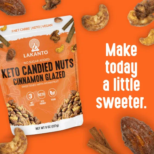 Vista 8 de Lakanto Nueces confitadas glaseadas con canela, sin azúcar añadido, endulzado con fruta del monje, 3 carbohidratos netos, apto para dieta