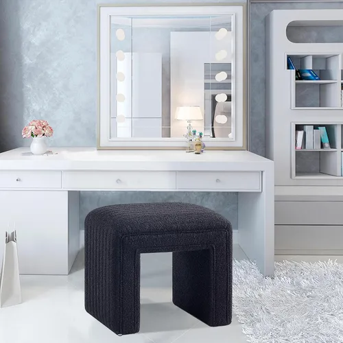 Vista 6 de Get Set Style Silla Taburete de Tocador, Otomán Moderno de Bouclé Taburete para Pies con Patas de Madera Banco de Sofá Reposapiés Asiento Adicional