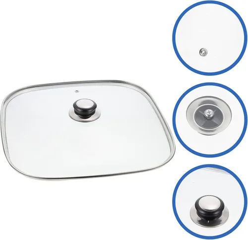 Vista 9 de UPKOCH Tapa cuadrada de vidrio templado con perilla redonda, cúpula de plancha transparente para olla, protector de cacerola, utensilios de cocina
