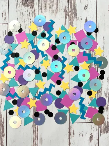 Vista 2 de 100 piezas de confeti de regreso a los 90, decoraciones de cumpleaños de los años 90, decoraciones de despedida de soltera de los años 80