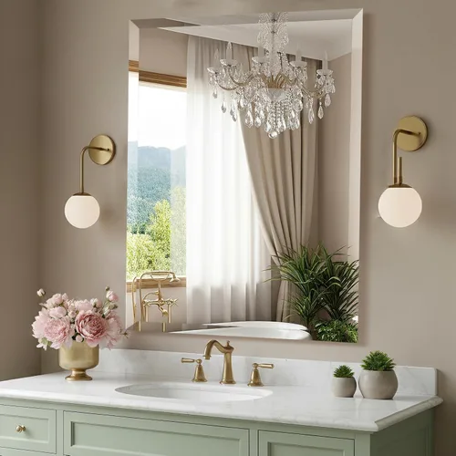 Vista 11 de Espejo de pared sin marco de 20 x 30 pulgadas con borde biselado de 1 pulgada, espejo rectangular sin marco para baño, tocador, sala de estar