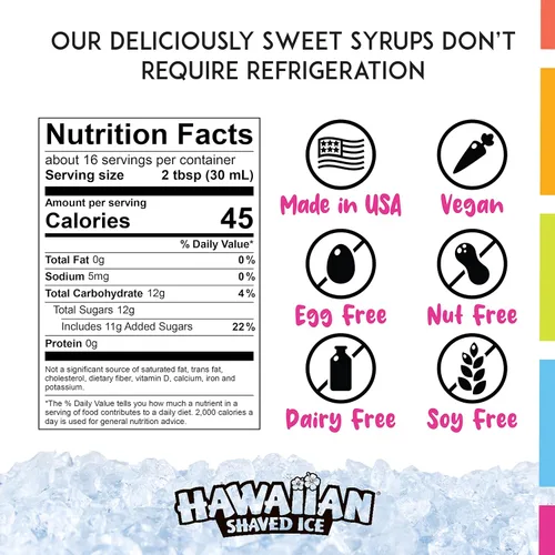 Vista 3 de Hawaiian Shaved Ice Paquete de 3 sabores de jarabes para conos de hielo granizado, 3 pintas